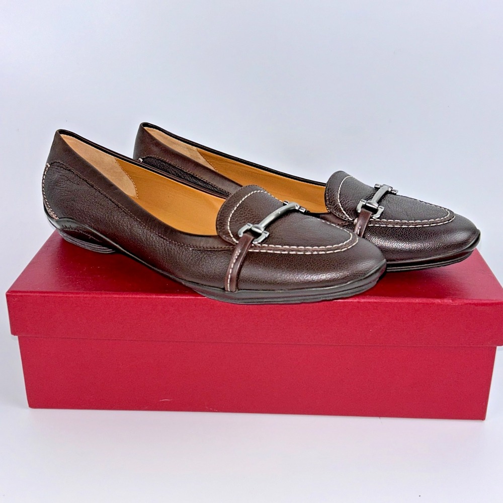Salvatore Ferragamo Tito Calf Skin Leather Chocolate Pebble Horsebit Size 8AA